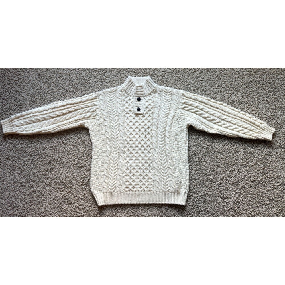 LL Bean Made in Ireland Fisherman Chunky Cable Knit Sweater Men's Size XL Button